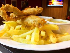 Fish and Chips tradicional na Inglaterra e aposta do cardapio do Londons Eye